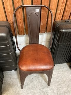 TRADITIONAL STYLE METAL DINING CHAIR WITH LEATHER SEAT IN BROWN: LOCATION - A3