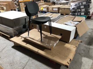 PALLET OF ASSORTED ITEMS TO INCLUDE SET OF 3 DINING CHAIRS IN BLACK: LOCATION - A1 (KERBSIDE PALLET DELIVERY)