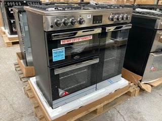 BELLING COOKCENTRE 90DFT 90CM DUAL FUEL RANGE COOKER MODEL : 444444070 RRP - £1229: LOCATION - B3 (KERBSIDE PALLET DELIVERY)