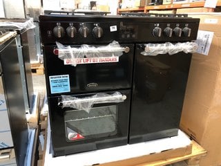 BELLING KENSINGTON 90DFT 90CM DUAL FUEL RANGE COOKER IN BLACK MODEL : 444444041 RRP - £999: LOCATION - B4 (KERBSIDE PALLET DELIVERY)