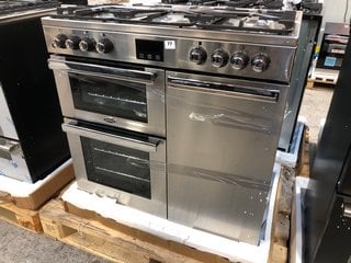 BELLING GOURMET 90DFT 90CM DUAL FUEL RANGE COOKER IN STAINLESS STEEL MODEL : 444444065 RRP -£1258: LOCATION - B5 (KERBSIDE PALLET DELIVERY)