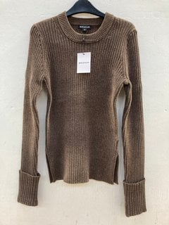 WHISTLES CHENILLE RIB DETAIL KNIT JUMPER IN BROWN - UK S - RRP £99.00: LOCATION - F3