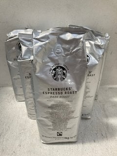 6 X PACKS OF STARBUCKS 1KG ESPRESSO DARK ROAST COFFEE BEANS - BBE 26/8/25: LOCATION - F2