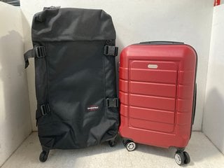 SHOWKOO SMALL HARDSHELL SUITCASE IN RED TO INCLUDE EASTPAK LARGE SOFTSHELL SUITCASE IN BLACK: LOCATION - WH3