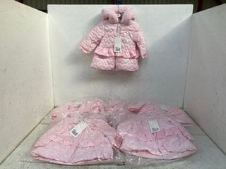 6 X MINTINI BABY GIRL PADDED JACKETS IN PALE PINK IN VARIOUS SIZES: LOCATION - E3