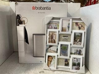 BRABANTIA STAINLESS STEEL BO TOUCH BIN TO INCLUDE ARPAN WALL MOUNTED MULTI-PICTURE FRAME IN WHITE: LOCATION - WH6