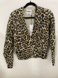 ESSENTIEL ANTWERP WOMENS GENERALITE PRINTED CARDIGAN IN LEOPARD - UK SIZE X-SMALL - RRP £209: LOCATION - WH9