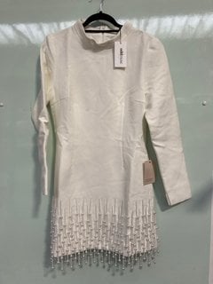 ODDMUSE WOMENS PEARL DROP LONG SLEEVE DRESS IN WHITE - UK SIZE LARGE - RRP £175: LOCATION - WH9