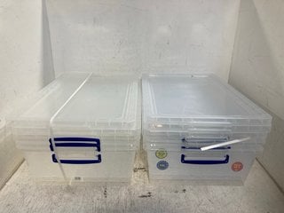 LARGE PLASTIC STORAGE BOX TO INCLUDE 4 X PLASTIC STORAGE BOXES: LOCATION - H11