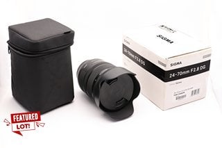 SIGMA 24-70 F2.8 DG OS HSM ZOOM LENS FOR CANON. INCLUDING FRONT AND REAR LENS CAPS, LENS HOOD, CARRY POUCH, BOOKLETS AND BOX - RRP £1149: LOCATION - BOOTH