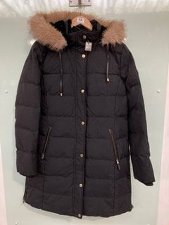 RALPH LAUREN WOMEN'S FAUX FUR TRIM HOODED DOWN COAT - BLACK - UK SIZE LARGE - RRP £319: LOCATION - BOOTH