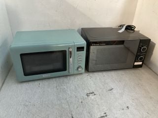 HADEN 800W DIGITAL RETRO STYLE MICROWAVE IN GREEN- MODEL NO W-U006240004 TO INCLUDE RUSSELL HOBBS 20L MANUAL MICROWAVE- MODEL NO RHM2027B: LOCATION - H5