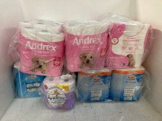 QTY OF ASSORTED PAPER WARE ITEMS TO INCLUDE QTY OF ANDREX 9 PACK FAMILY SOFT TOILET ROLLS IN WHITE: LOCATION - H5