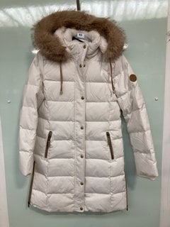 RALPH LAUREN WOMEN'S FAUX FUR TRIM HOODED DOWN COAT - WHITE - UK SIZE SMALL - RRP £319: LOCATION - BOOTH