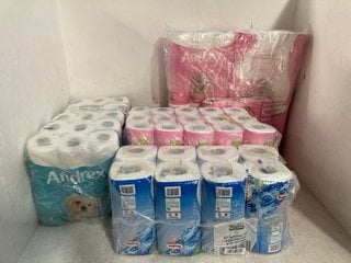 QTY OF ASSORTED PAPER WARE ITEMS TO INCLUDE QTY OF ANDREX 9 PACK FAMILY SOFT TOILET ROLL IN WHITE: LOCATION - H4