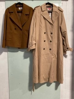 JOHN LEWIS & PARTNERS LADIES JACKET IN CAMEL - UK SIZE S TO INCLUDE LADIES LONG TRENCH COAT IN STONE- UK SIZE XL: LOCATION - G2