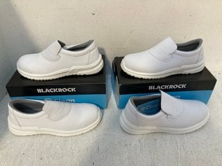 2 X PAIRS OF BLACKROCK SLIP ON SAFETY SHOES IN WHITE - UK SIZE 10 TO INCLUDE BLACKROCK SLIP ON SAFETY SHOES IN BLACK- UK SIZE 11: LOCATION - G7