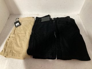 3 X ROUTE ONE MENS BIG WALE CORD CARPENTER SHORTS IN VARIOUS COLOURS & SIZES TO INCLUDE BEIGE - UK SIZE 34"- COMBINED RRP £135: LOCATION - G7