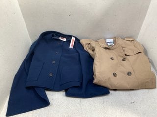 JOHN LEWIS & PARTNERS CROP SCARF COAT IN NAVY- UK SIZE XS TO INCLUDE LADIES TRENCH COAT IN STONE- UK SIZE 14 : RRP £125.00: LOCATION - G9