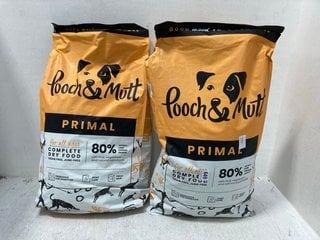 2 X 10KG BAGS OF POOCH & MUTT PRIMAL COMPLETE DRY DOG FOOD - BBE 23.10.25: LOCATION - G10