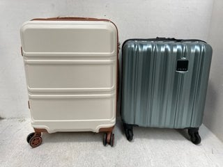 TRIPP HARDSHELL WHEELED CABIN SIZED SUITCASE IN BLUE TO INCLUDE KONO HARDSHELL WHEELED CABIN SUITCASE IN CREAM: LOCATION - G12