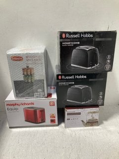 5 X ASSORTED KITCHEN APPLIANCES TO INCLUDE RUSSELL HOBBS HONEYCOMB TOASTER IN BLACK: LOCATION - F16