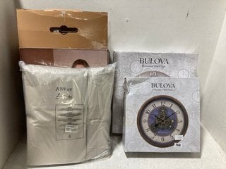 4 X ASSORTED HOUSEHOLD ITEMS TO INCLUDE BULOVA DECORATIVE WALL CLOCK: LOCATION - F16