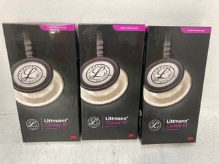 3 X 3M LITTMANN CLASSIC 111 STETHOSCOPES - COMBINED RRP £270.00: LOCATION - F15