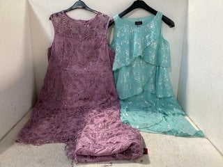 3 X KLASS WOMENS CLOTHING IN VARIOUS DESIGNS & SIZES TO INCLUDE FRILL LAYERED DRESS IN TURQUOISE WITH SILVER DETAIL - UK SIZE 10: LOCATION - WH2