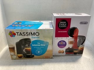 NESCAFE DOLCE GUSTO INFINISSIMA COFFEE MACHINE IN BLACK/RED TO ALSO INCLUDE TASSIMO FINESSE THE INTENSE ONE COFFEE MACHINE IN BLACK: LOCATION - F14