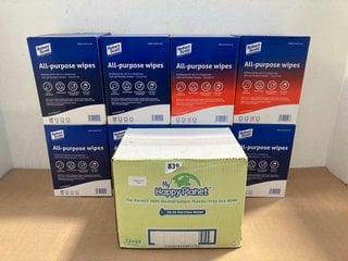 8 X BOXES OF ROBERT SCOTT 200 PACK ALL-PURPOSE WIPES IN BLUE TO ALSO INCLUDE BOX OF HAPPY PLANET BIODEGRADABLE PLASTIC-FREE WIPES: LOCATION - F12