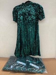 4 X BLUE VANILLA WOMENS PUFF SLEEVE SEQUIN DRESSES IN GREEN - VARIOUS SIZES: LOCATION - F5