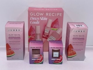 5 X ASSORTED GLOW RECIPE MAKEUP ITEMS TO INCLUDE 2 X WATERMELON GLOW NIGHT TREATMENT, 2 X JUMBO WATERMELON GLOW NIACINAMIDE DEW DROPS AND GLOW RECIPE DEWY SKIN GOALS SET: LOCATION - TABLE 2