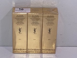 3 X YVES SAINT LAURENT ALL HOURS FOUNDATION IN SHADE MN10 - COMBINED RRP £120: LOCATION - TABLE 1