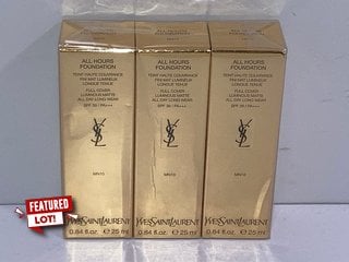 3 X YVES SAINT LAURENT ALL HOURS FOUNDATION IN SHADE MN10 - COMBINED RRP £120: LOCATION - TABLE 1