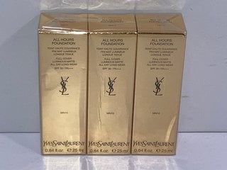 3 X YVES SAINT LAURENT ALL HOURS FOUNDATION IN SHADE MN10 - COMBINED RRP £120: LOCATION - TABLE 1