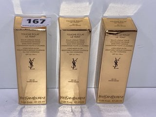 3 X YVES SAINT LAURENT TOUCHE ECLAT LE TEINT FOUNDATION IN THE SHADE BD 25 WARM BEIGE - COMBINED RRP £120: LOCATION - TABLE 4