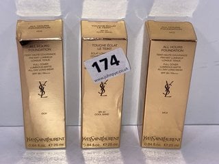 3 X YVES SAINT LAURENT FOUNDATION IN VARIOUS SHADES - COMBINED RRP £120: LOCATION - TABLE 4