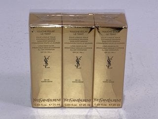 3 X YVES SAINT LAURENT TOUCHE ECLAT LE TEINT FOUNDATION IN SHADE BD25 WARM BEIGE - COMBINED RRP £120: LOCATION - TABLE 1