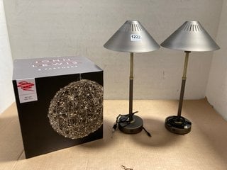 2 X JOHN LEWIS & PARTNERS TALBOT TABLE LAMPS TO ALSO INCLUDE JOHN LEWIS & PARTNERS BALL LIGHT WITH TIMER: LOCATION - AR15