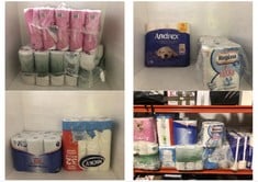 QTY OF ASSORTED TOILET TISSUE PAPER ROLL PACKS & HOUSEHOLD PAPER ROLL PACKS