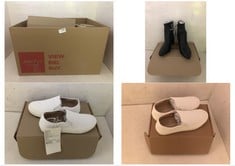 BOX OF ASSORTED ADULT FOOTWEAR TO INCLUDE ESSENTIALS BLOCK HEEL ANKLE BOOTS BLACK SIZE 7.5