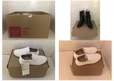 BOX OF ASSORTED ADULT FOOTWEAR TO INCLUDE ESSENTIALS FLAT SLIP-ON SHOES WHITE CANVAS SIZE 5.5