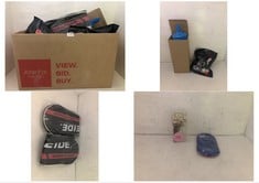 BOX OF ASSORTED ITEMS TO INCLUDE OREIDE BADMINTON RACKET CASE BLACK