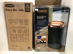 TOWER ROSE GOLD EDITION 58 LITRE SQUARE SENSOR BIN TO INCLUDE CURVER DECO BIN - 40L