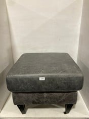 GREY FAUX LEATHER FOOTSTOOL WITH DARK BROWN WOODEN LEGS TO INCLUDE LARGE CARVED WOODEN BOWL