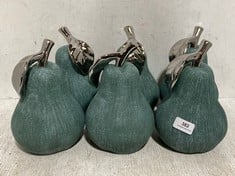 6 X HAND CAST CERAMIC GIANT PEAR SCULPTURE TEAL