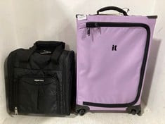 IT LUGGAGE TRAVEL CASE LILAC FABRIC SMALL SPINNER TO INCLUDE BASICS TRAVEL BAG 2-WHEELER BLACK FABRIC SMALL