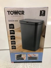 TOWER 58L SQUARE SENSOR BIN BLACK TO INCLUDE TOWER 40 LITRE SENSOR BIN