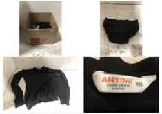 BOX OF ASSORTED KIDS CLOTHING TO INCLUDE ANYDAY CARDIGAN BLACK SIZE 9/10YRS